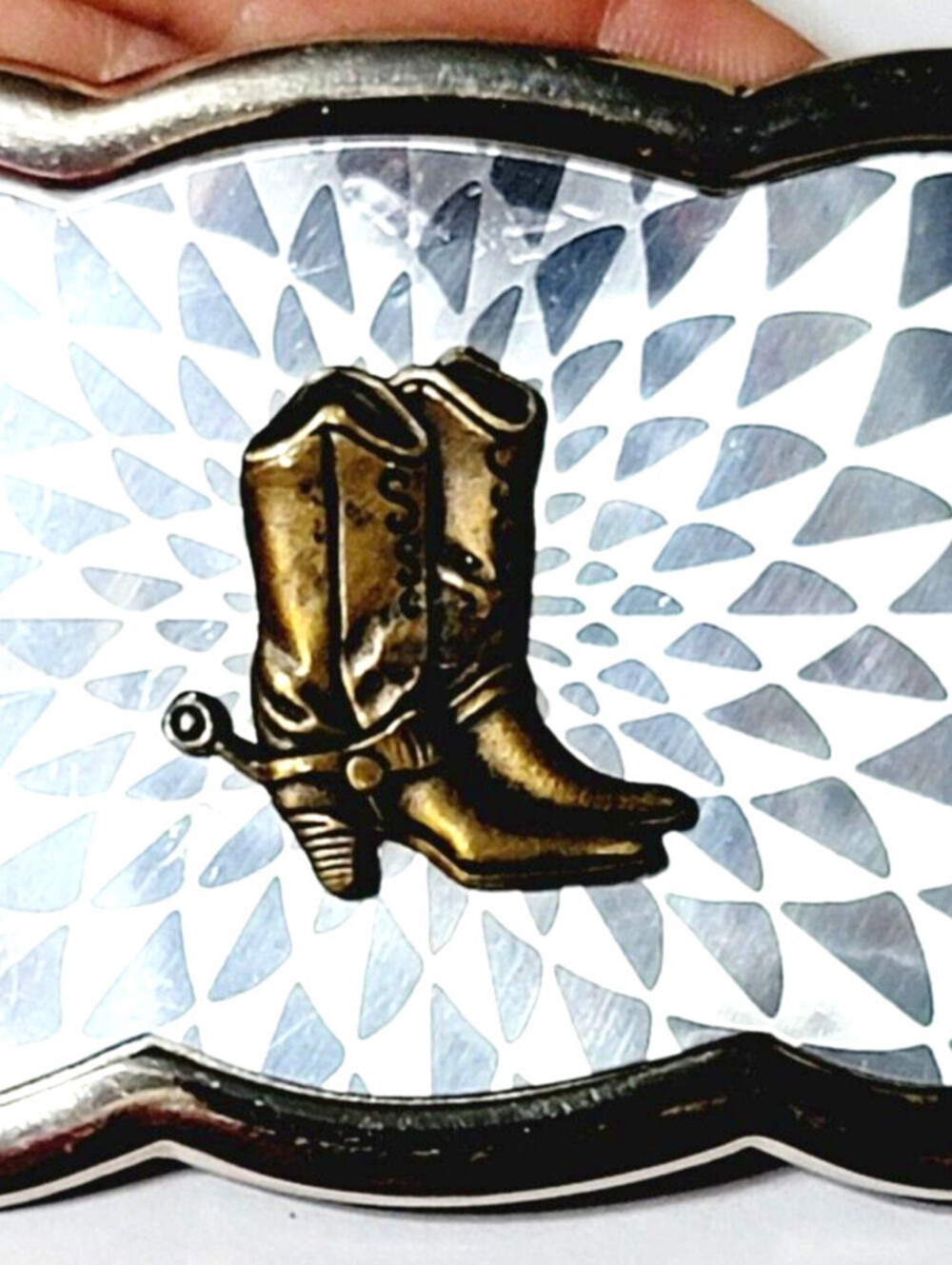 Vintage Cowboy Boots Belt Buckle Fancy Diamond Pattern Silver- Gold-Tone acc-